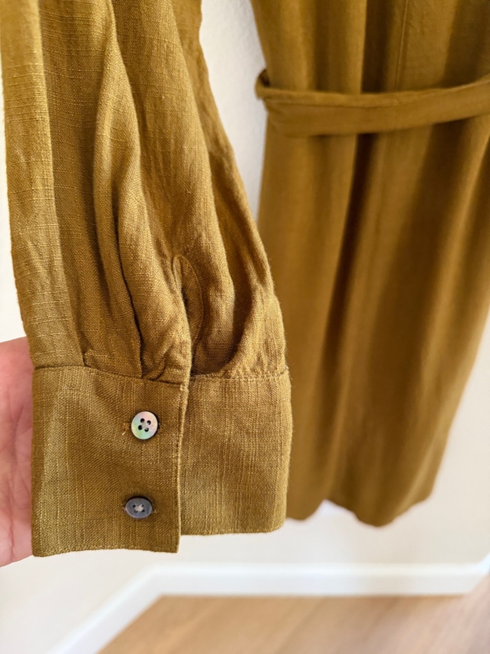 Lush Long Sleeve Button-Front Shirt Dress With Tie in Mustard Brown - Picture 6 of 6